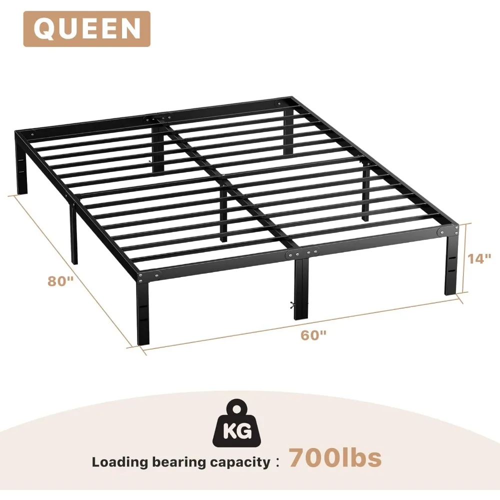 Bettgestell – Queen-Size-Plattform-Bettgestell aus Metall, Matratzenfundament, kein Boxspringbett erforderlich, Stauraum unter dem Rahmen