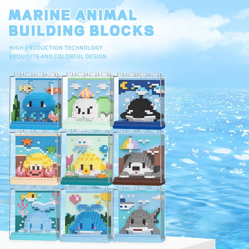 Cartoon Doll Ocean Creatures Series Puzzle Assembly Microparticle Building Blocks Male and Female Birthday Gifts