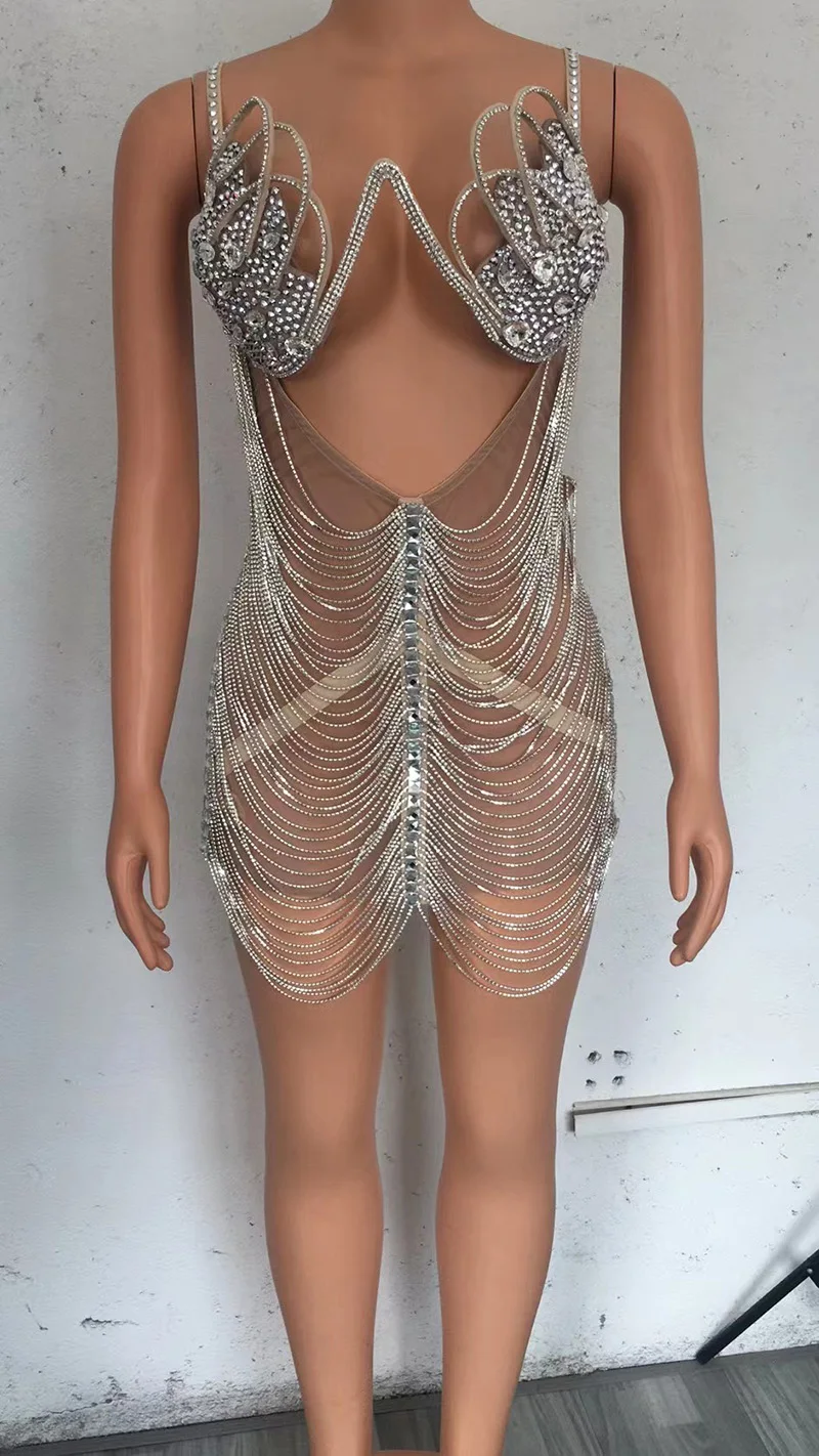 Crystal Bodysuit Harness Body Luxury Sexy Lingerie Chain Leotard  Women Banquet Rhinestone Body Chain Bikini Dress