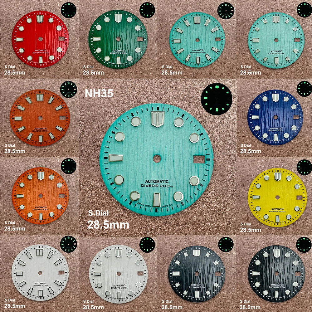 28.5mm S Logo Dial Suitable For NH35/NH36/7S/4R Japanese Movement C3 Green Luminous High-Quality Watch Modification Accessories