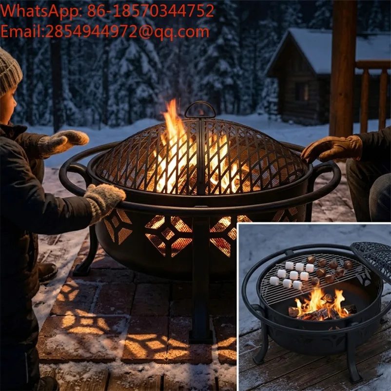 Outdoor Courtyard with Grill Net Bonfire Basin Home Camping Brazier Tea Heating BBQ Dual-purpose Stove