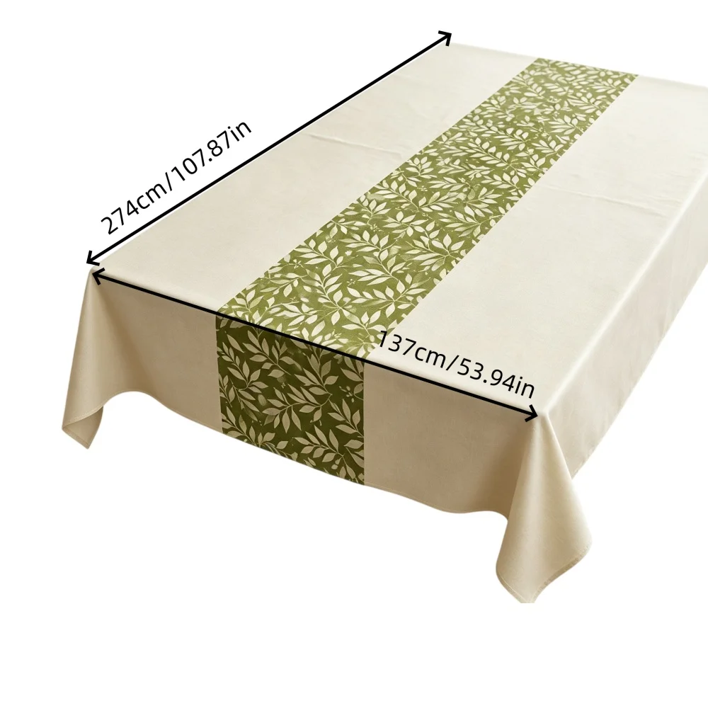 Simple and Fresh Pattern Tablecloth, with Green Leaf Design, Suitable for Restaurants, Gardens, Parties and Families