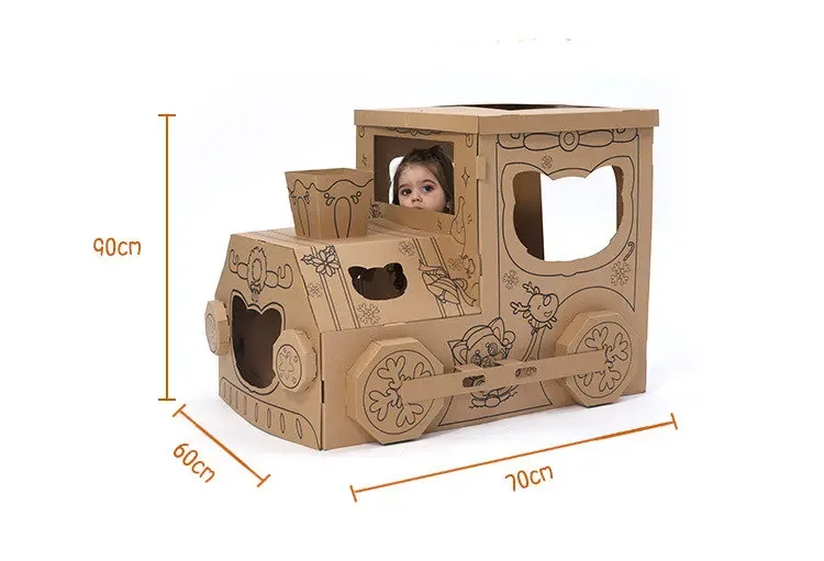 Tienda de campaña para niños, tienda de tren de papel con grafiti DIY, castillo de papel para colorear gratis, tienda de juegos para interiores y exteriores, regalo para habitación y casa