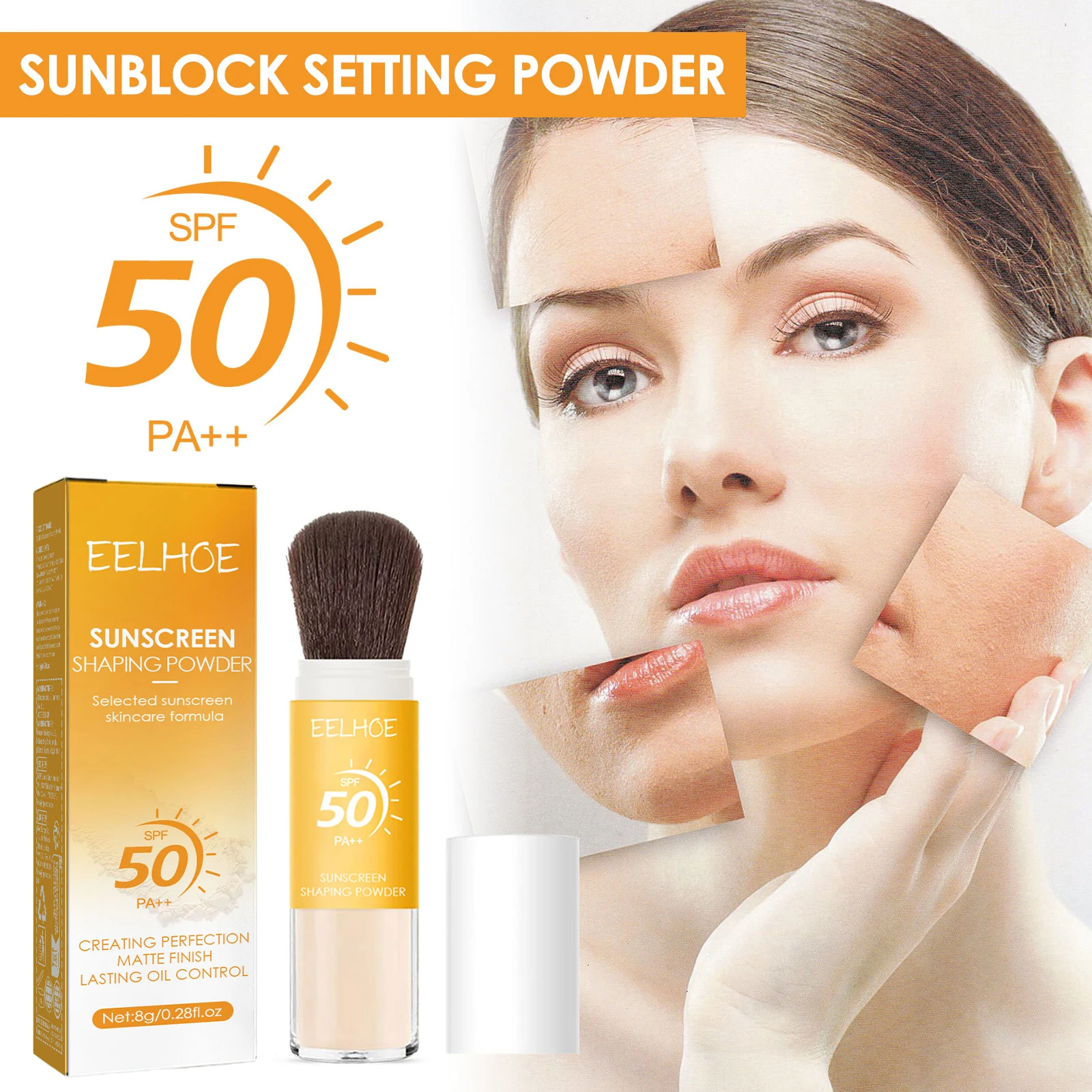 Spf50 Sunscreen Loose Powder Sunblock Skin Protective Waterproof Invisible Pore Solar Blocker Brighten Oil Control Makeup Powder