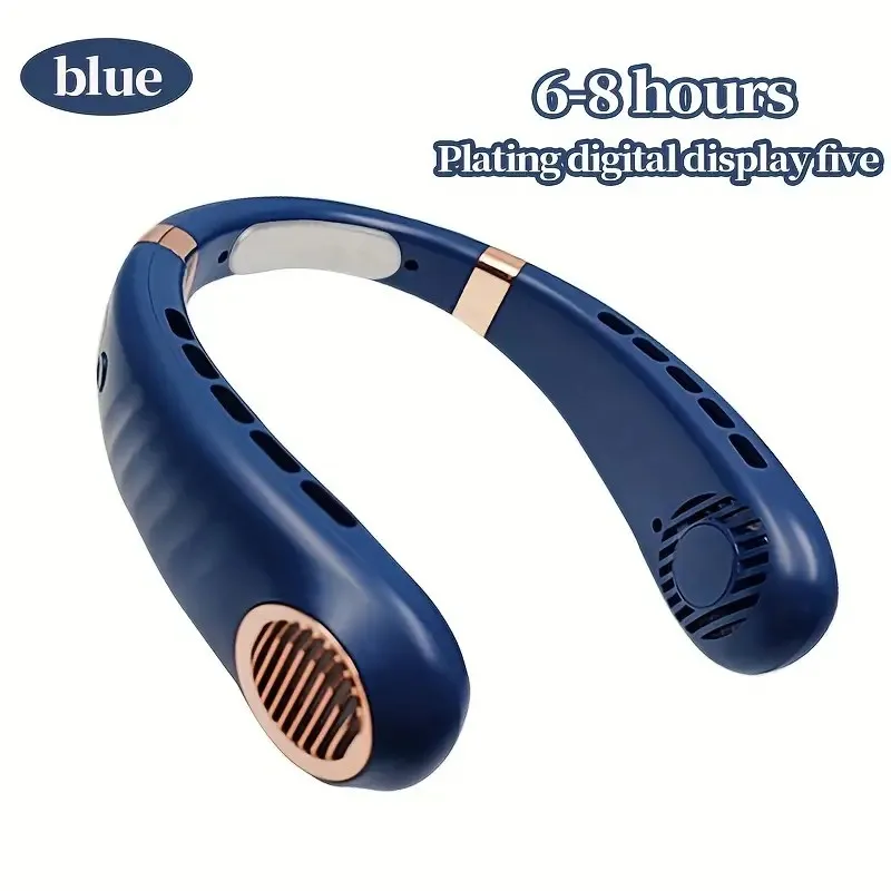 USB Rechargeable Wearable Neck Fan, LED Display with 5-Speed Settings,Lithium Battery, Bladeless Cooling Device with Strong Wind