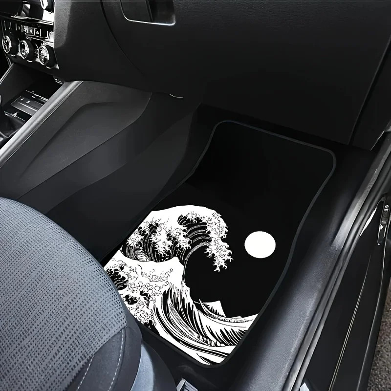 

Car Floor Mats. Four-piece Japanese Wave Car Floor Mat For All Weather Conditions, Non-slip Front And Rear Seat Covers, Car Inte