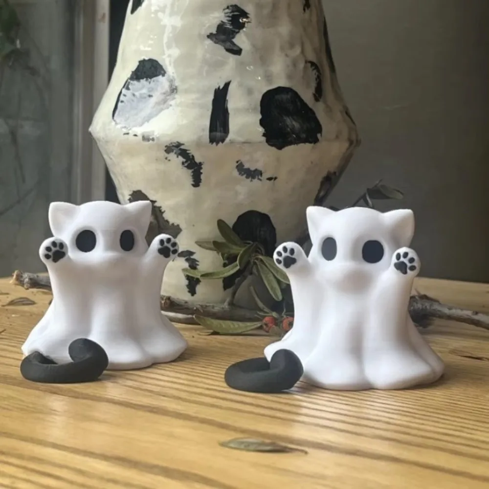 Mini adorno de fantasma de gato, decoración de escritorio de Halloween, regalo espeluznante para novia, hogar, oficina, estatuilla coleccionable, decoración del hogar