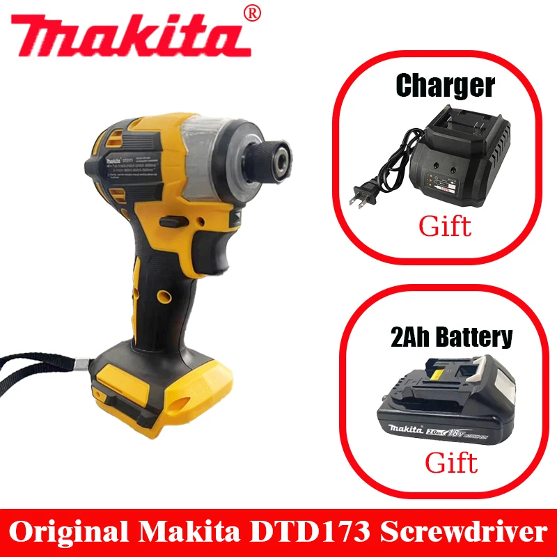 

Makita Screwdriver New DTD173 Impact Screwdriver Electric Hand Drill Wood/Bolt/T-Gift of 2Ah battery and charger