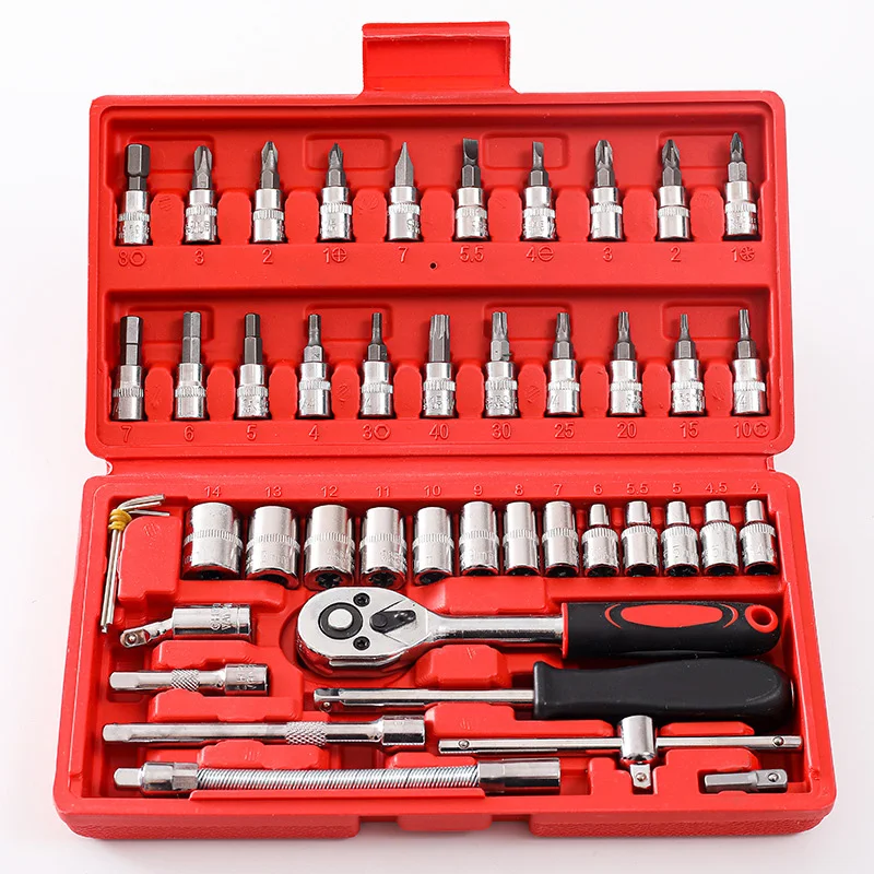 

Wrench Set 46Pcs Tool Kit For Car Tool Screwdriver And Bit Ratchet Torque Quick Wrench Spanner Wrench Socket Key Hand Tools