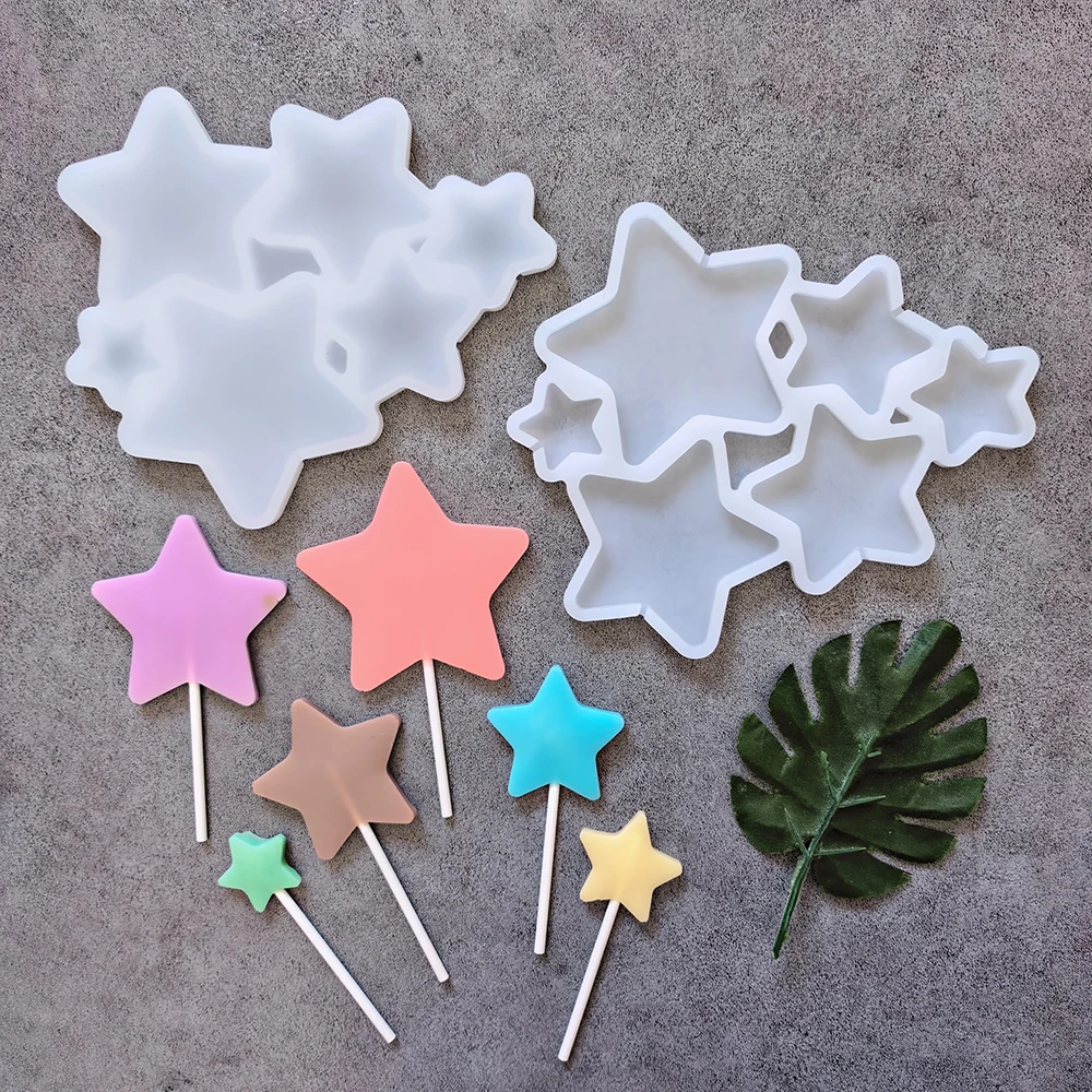 1 unidad de moldes pequeños y con forma de estrella de cinco puntas, utilizados para piruletas, postres, moldes antiadherentes para hornear DIY