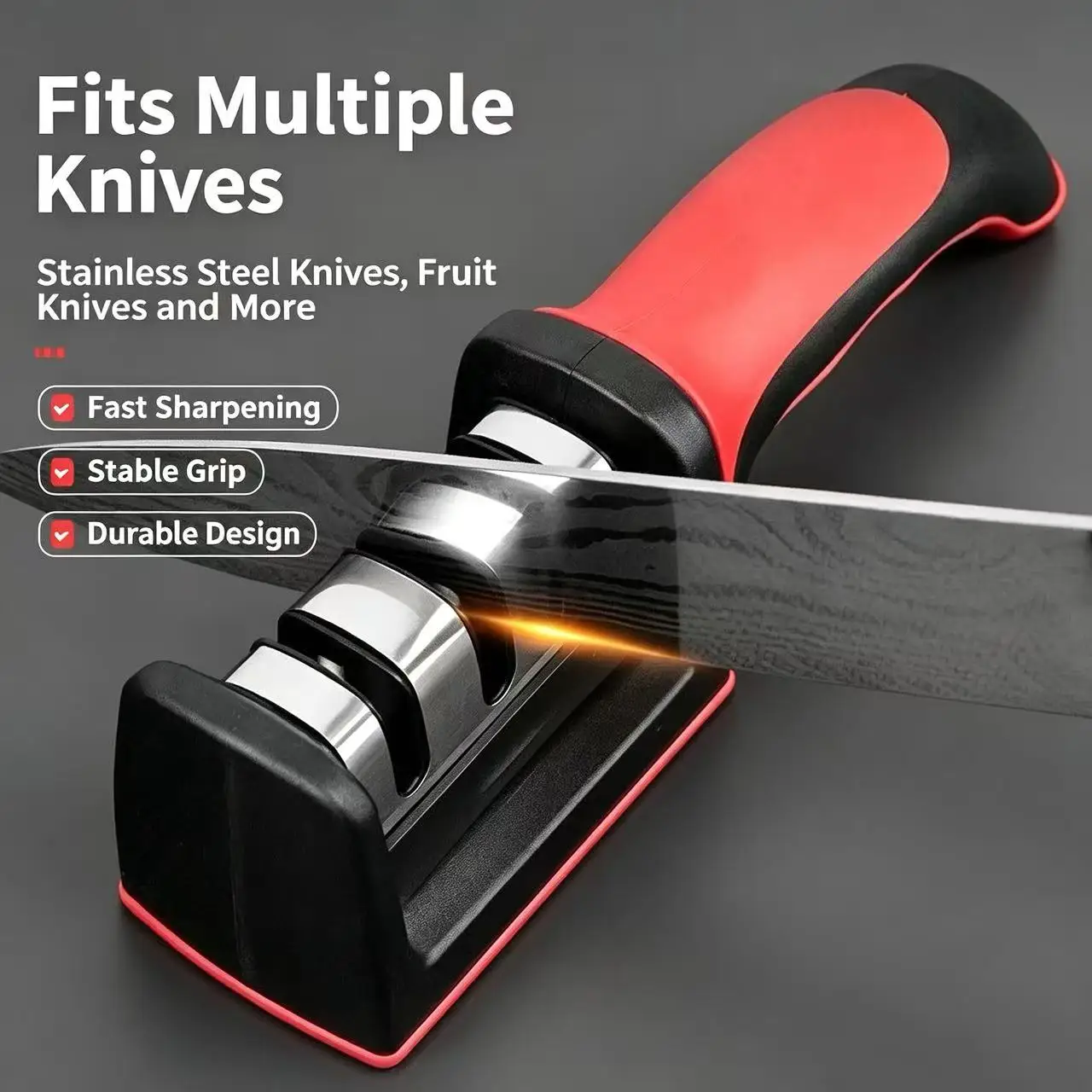 Multifunctional Handheld Knife Sharpener,3‑Stage Fast Sharpening Tool,Portable Kitchen Gadget for Home Kitchen Use