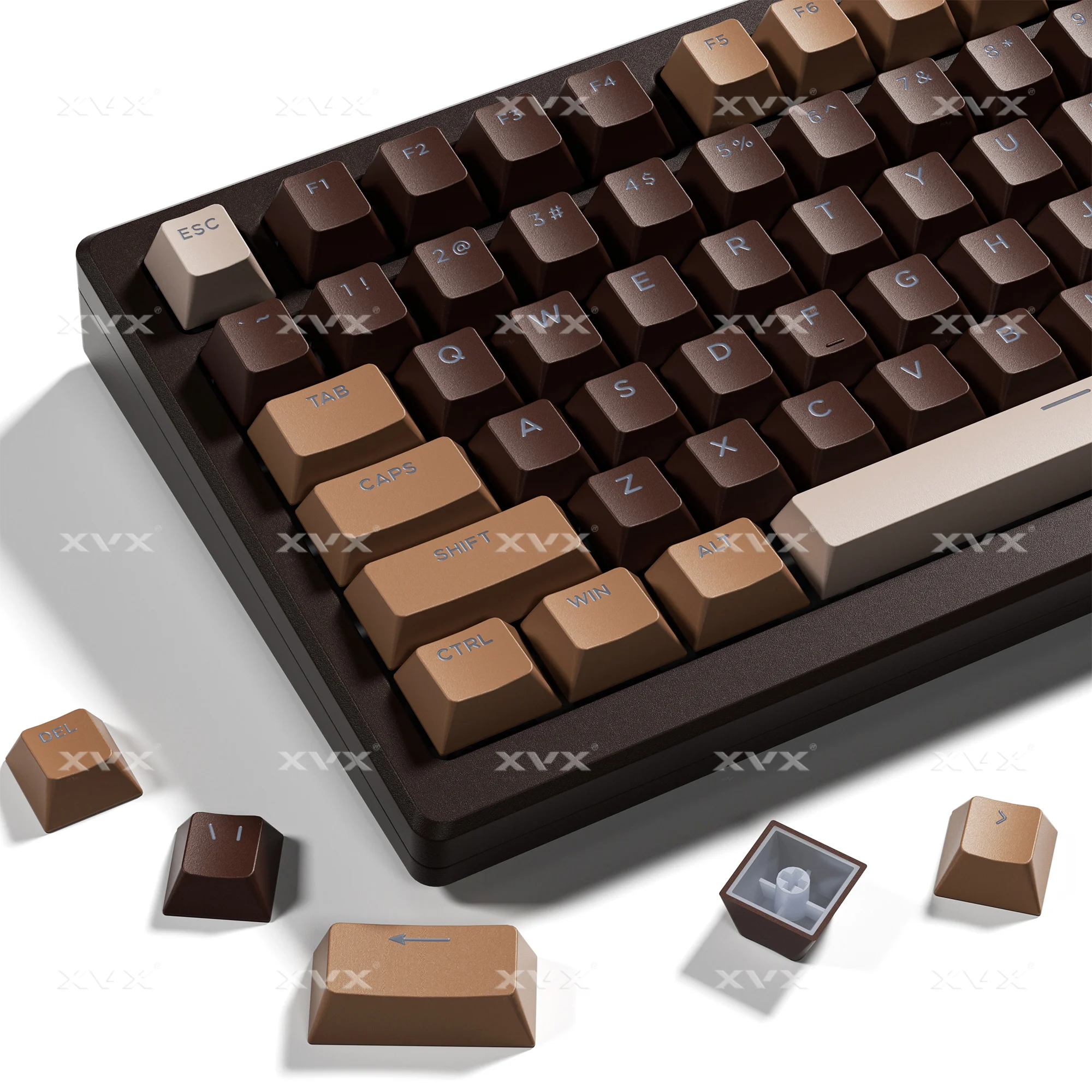 XVX PBT Double Shot Keycaps Cherry Profile Chocolate Style Shine Through Cherry MX Swtiches Backlight Brown Keycaps 133 Keys
