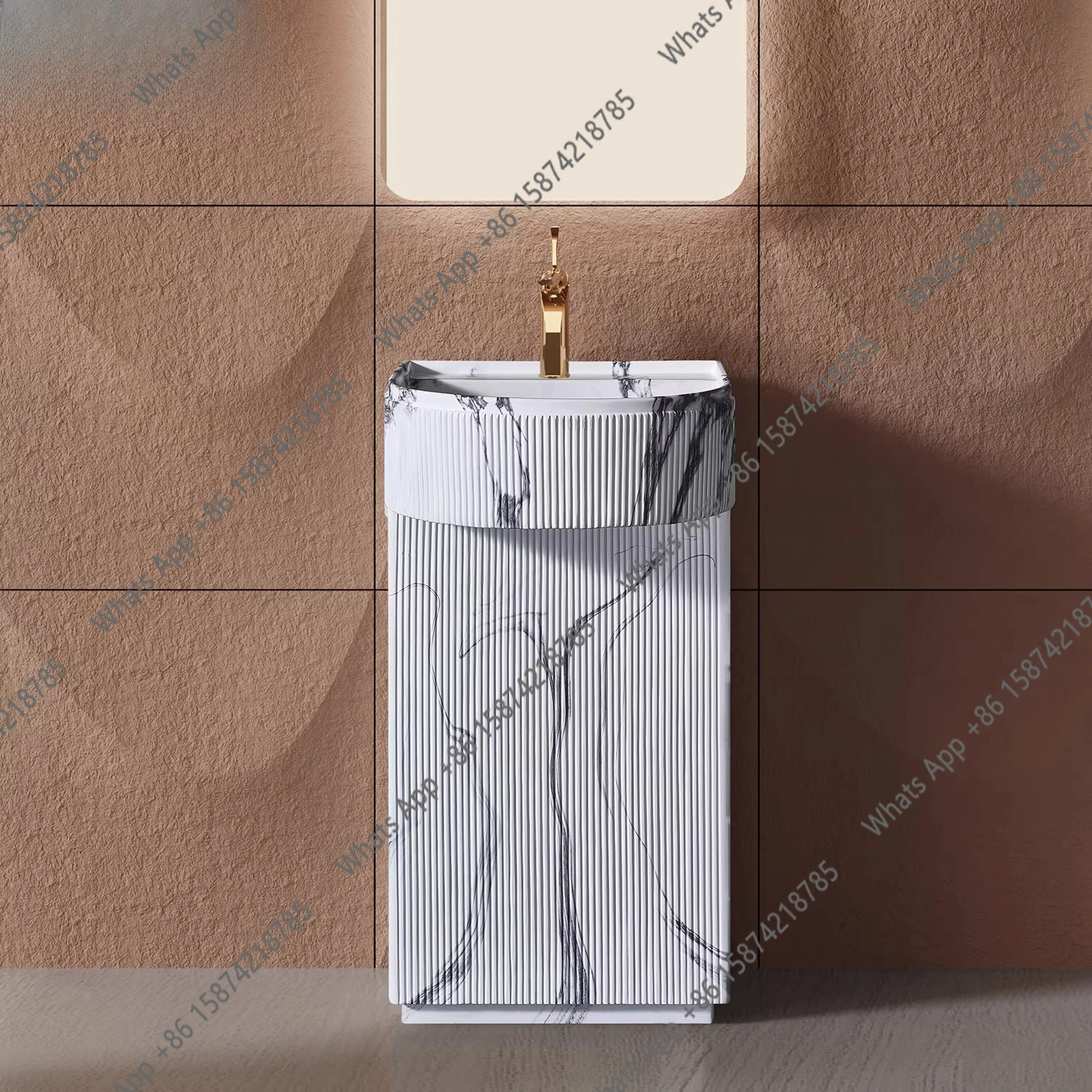 

Zx Italian Luxury Stone Column Basin Integrated Floor-to-ceiling Bathroom Cabinet Wash Basin Hotel Marble Light Luxury Wash Basi