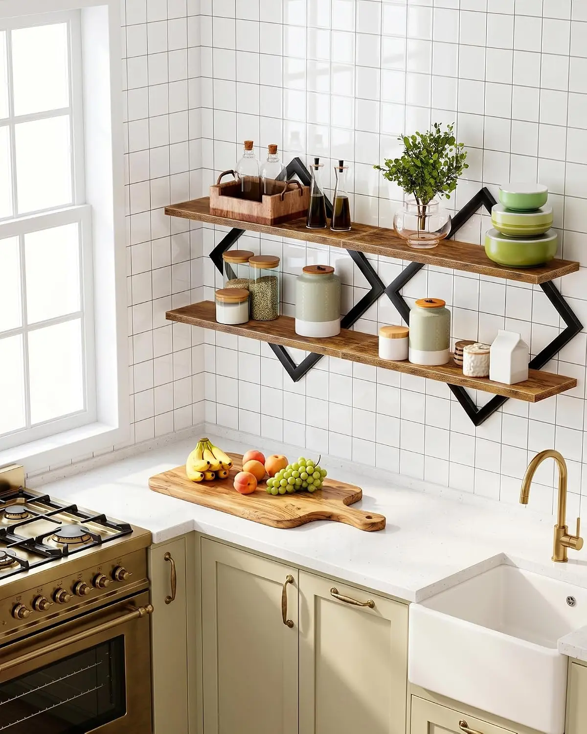 Set of 2 Wall Shelves, 2-Tier Hanging Shelves, Wall Mounted Shelves, for Living Room, Bedroom, Kitchen, Office, Study