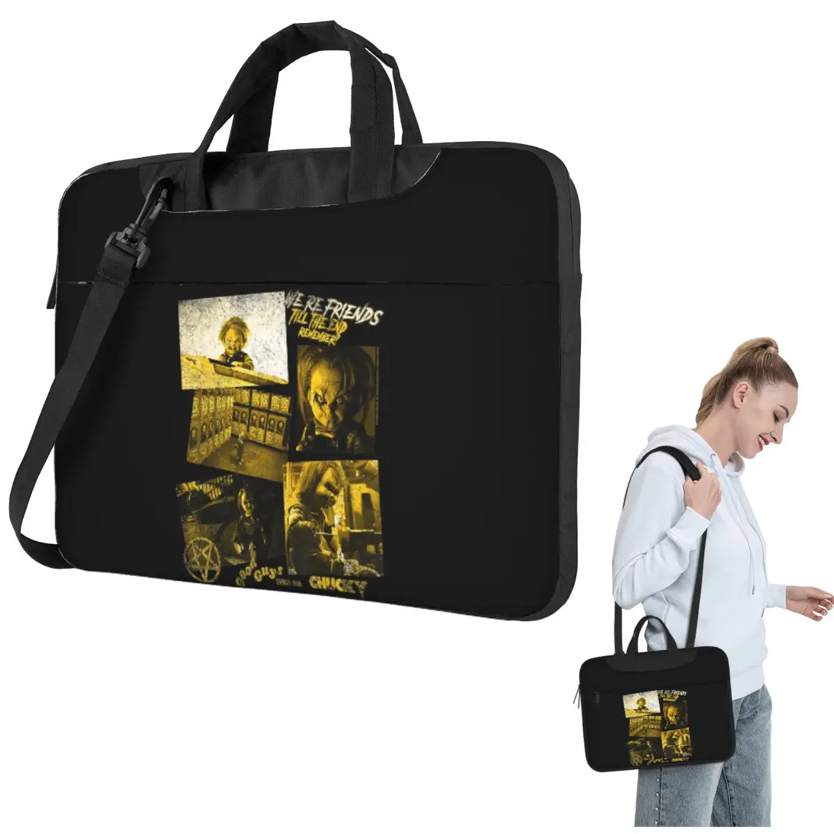 

Doll Funny Retro Vintage 90s Horror Movie Crossbody Laptop Bag Case Computer Bag 13 14 15.6 Inch Notebook Pouch for Macbook Pro