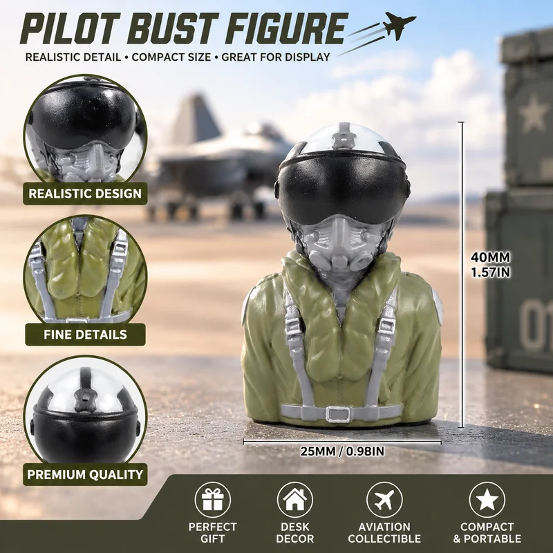 Generic Resin Pilot Figure 45mm Height 40mm Width With Helmet Oxygen Mask For Rc Airplane Model Decoration Hobby Use