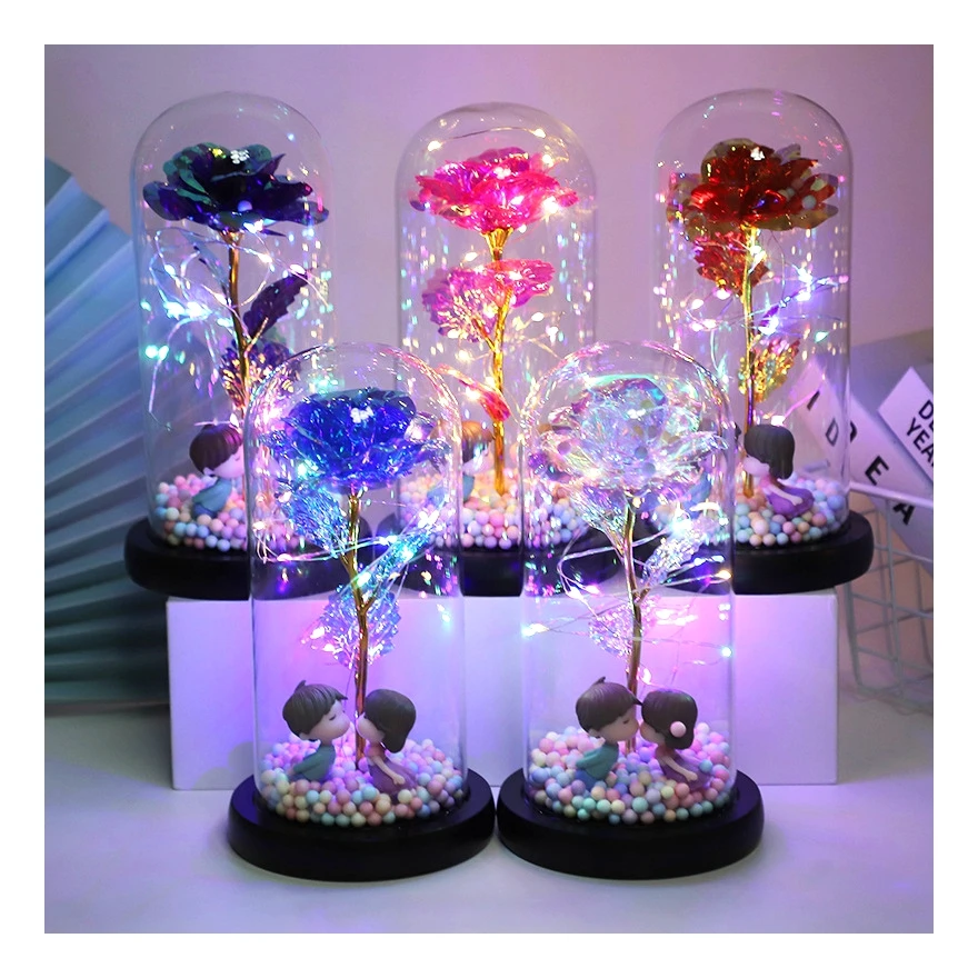 

Popular 24K Foil Roses With Christmas Luminous Led Light Glass For Mothers Valentine's Day Gift