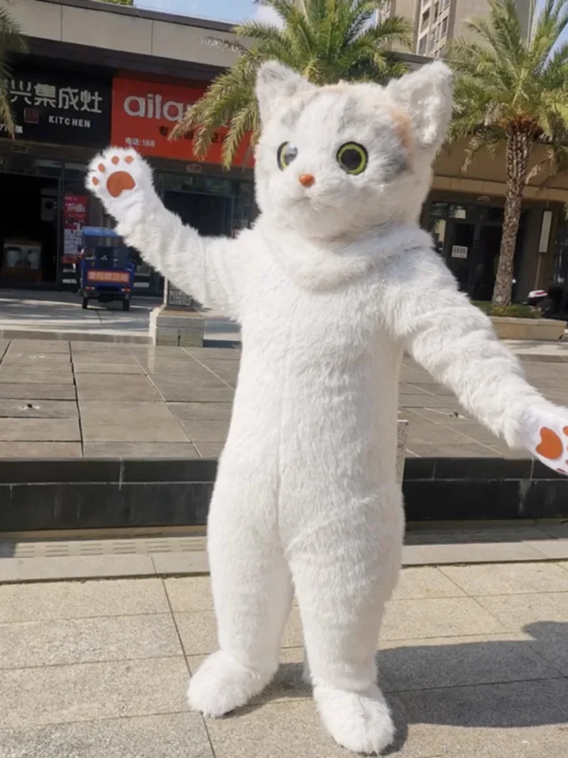 cat inflatable doll costume husky dog man wearing walking show