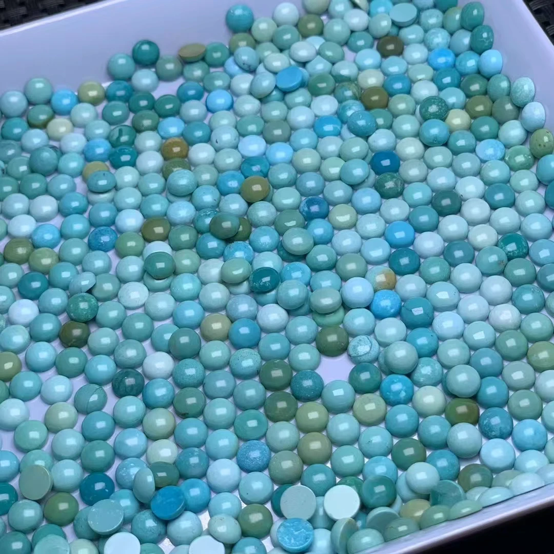 100pcs/lot Natural raw ore turquoise hemispherical round ring surface DIY arbitrary inlay high porcelain no cracks and pothole