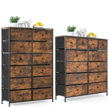 Hoog dressoir voor slaapkamer met 12 lades, ladekasten, stoffen dressoir voor slaapkamer, kast, stoffen opbergkast, stalen frame