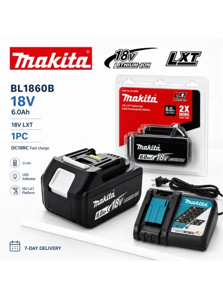 Oryginalna bateria Makita BL1860B 18V Li-Ion o pojemności 6,0Ah do narzędzi 18V LXT, kompatybilna z BL1815, BL1815N, BL1820, BL1830, BL1830B, BL1840, BL1850, BL1850B, BL1860 oraz BDF453SHE, opcja — 2