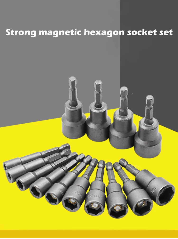 1/4 Zoll Sechskant-Magnet-Steckschlüssel-Bits 6-19mm Sechskant-Mutternschlüssel für Elektrobohrer, Schraubendreher, Schlagschrauber, Reparaturwerkzeuge – Detail 2