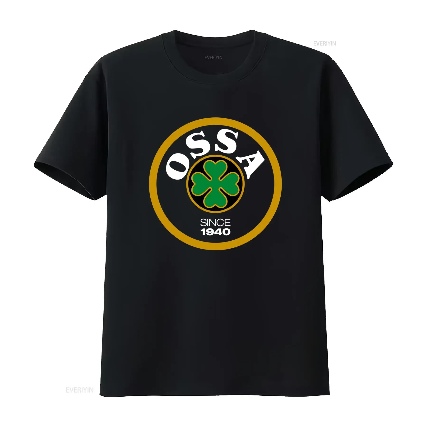 Ossa Motorcycles Men's Black T Shirt Size S 5XL 2 Sided with Logo and Four Leaf Clover Design Since 1940 vintage Washed Stylish