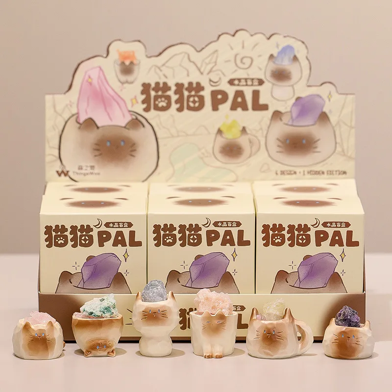 2025 PAL Cat Crystal Blind Box Mini Figur Kartun Batu Lucu Dekorasi Meja Kantor Mobil Hadiah Keberuntungan Untuk Pecinta Kucing Mainan