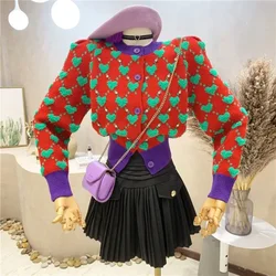 Contrast Heart Jacquard Korean Fashion Sweater Sueters De Mujer Knitted Cardigan Tops Y2k Clothes Cropped  Love Coat