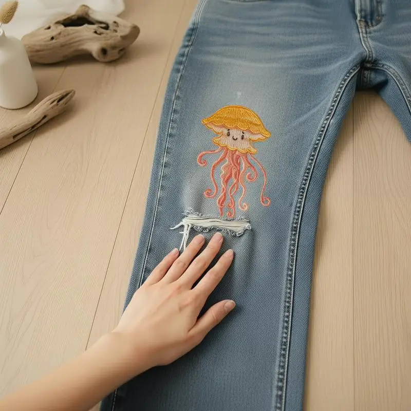 Kids DIY Jellyfish Badge Patch Summer Embroidery Sew On for T Shirt Hat Children Clothing Handmade Fun Sticker
