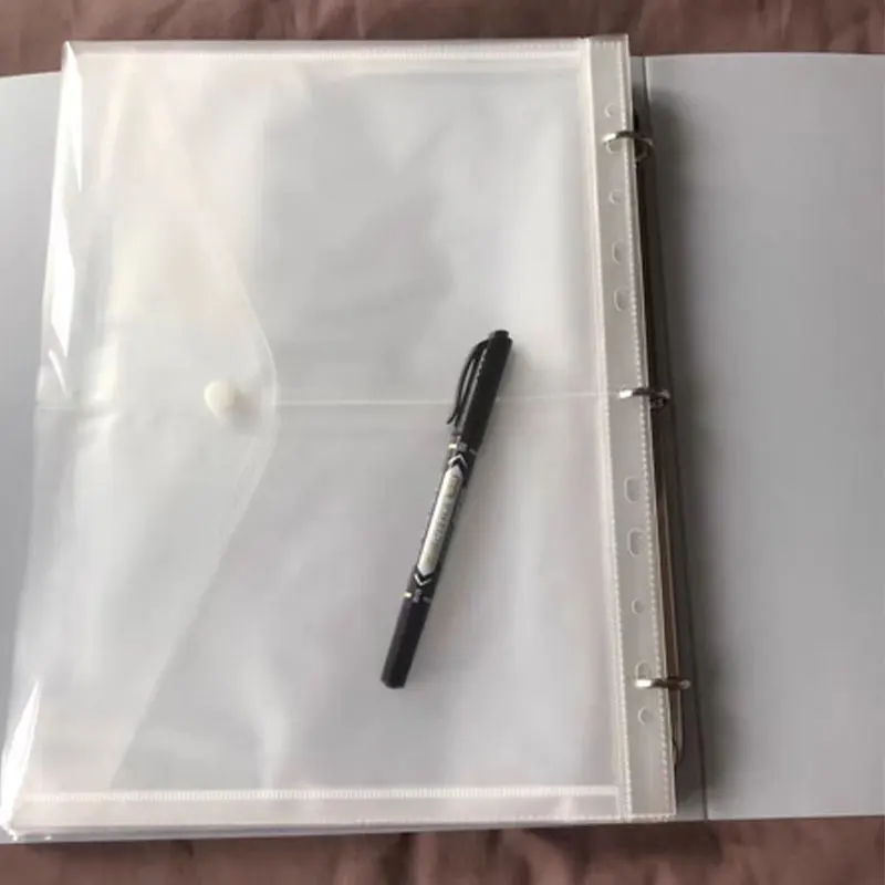 10Pcs/Lot A4 Size Plastic Envelope Zipper Pouch Document Bag Transparent Button PP File Bag Closure Office Folders Organizer