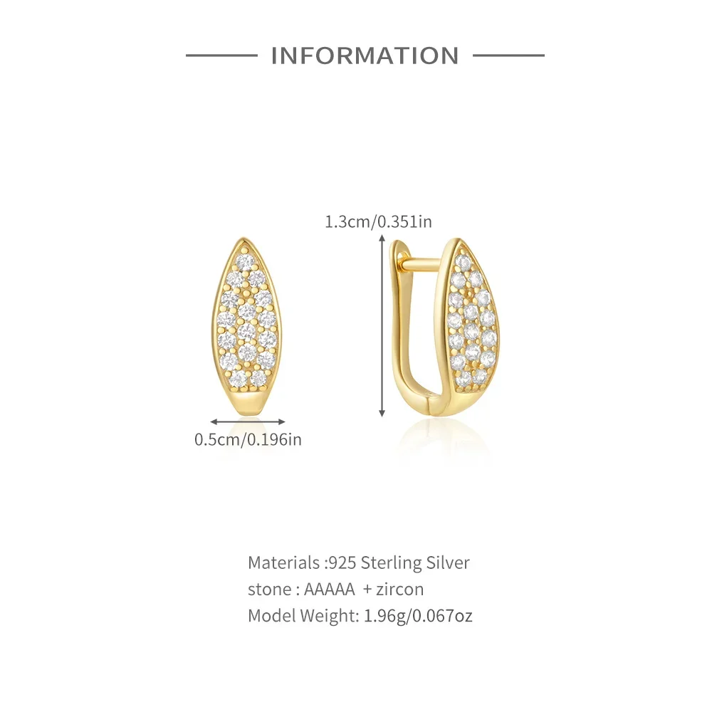 KO 925 Sterling Silver Leaf Shaped Zircon Earrings Irregular Women's Daily Perforated Fashion Minimalist Dinner Jewelry 2024