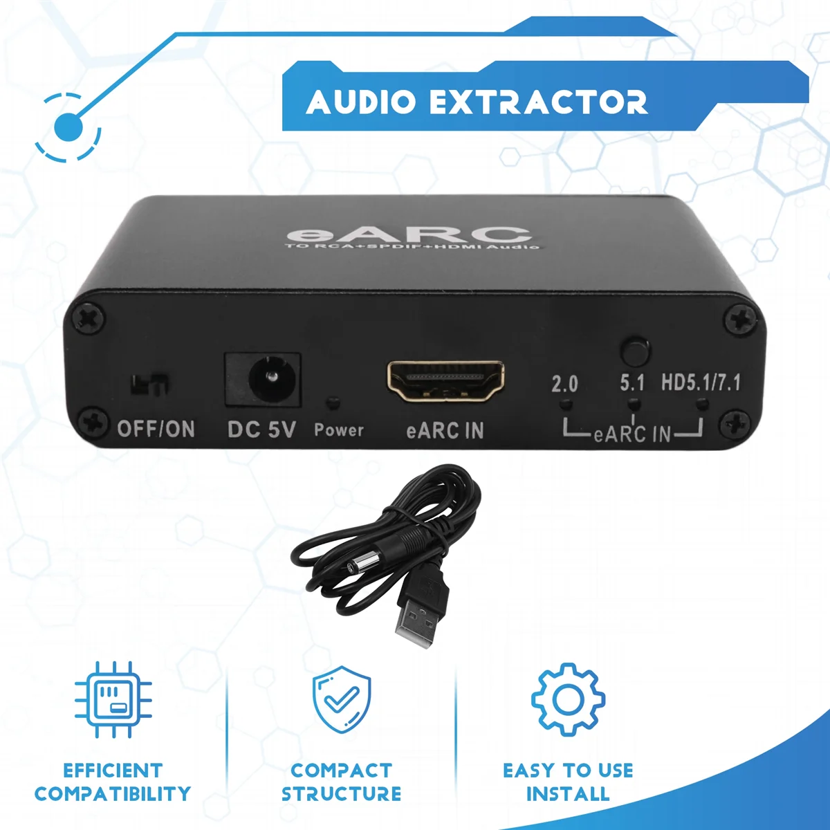 HOPE! HDMI-Compatible EARC ARC Audio Extractor 192Khz Converter EARC to RCA Audio Extractor Adapter for DTS Dolby Atoms AC3