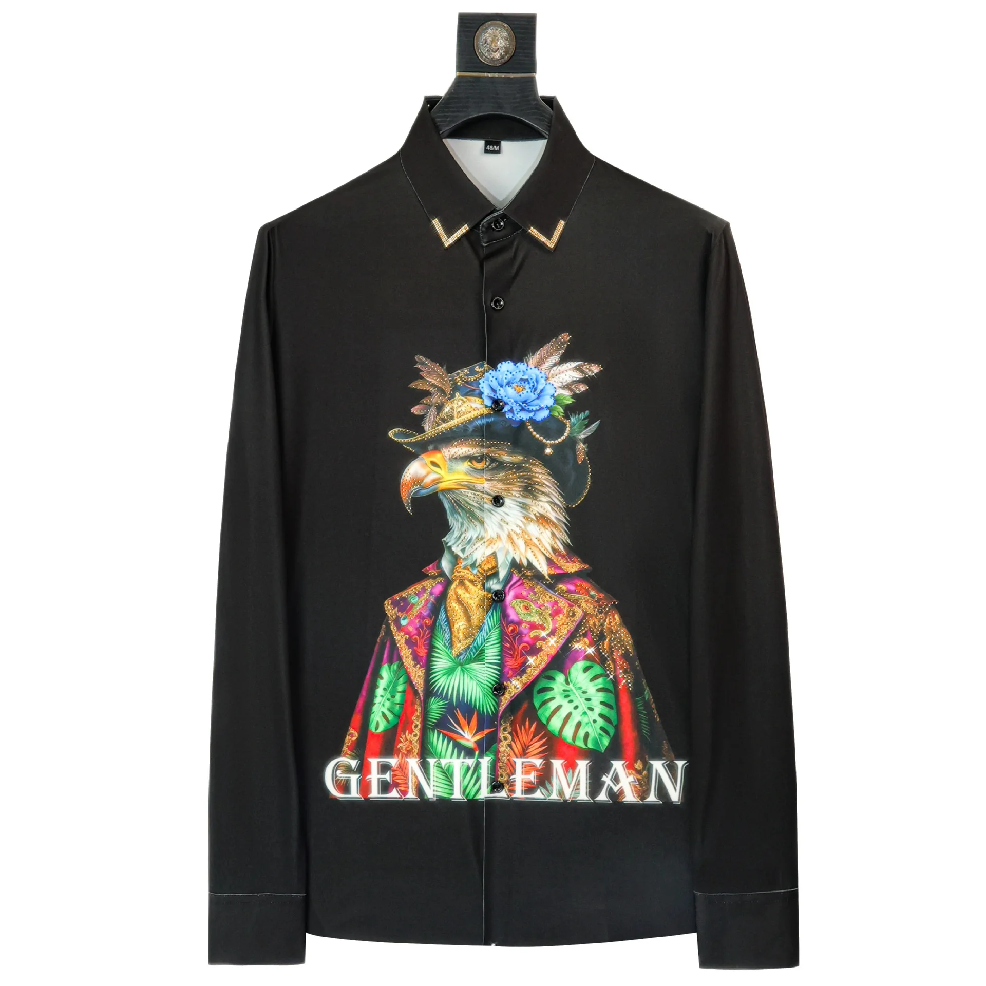 Luxury Eagle Rhinestone Shirt Men Slim Long Sleeve Casual Shirts Business Social Formal Shirt Banquet Stage Performance Costumes