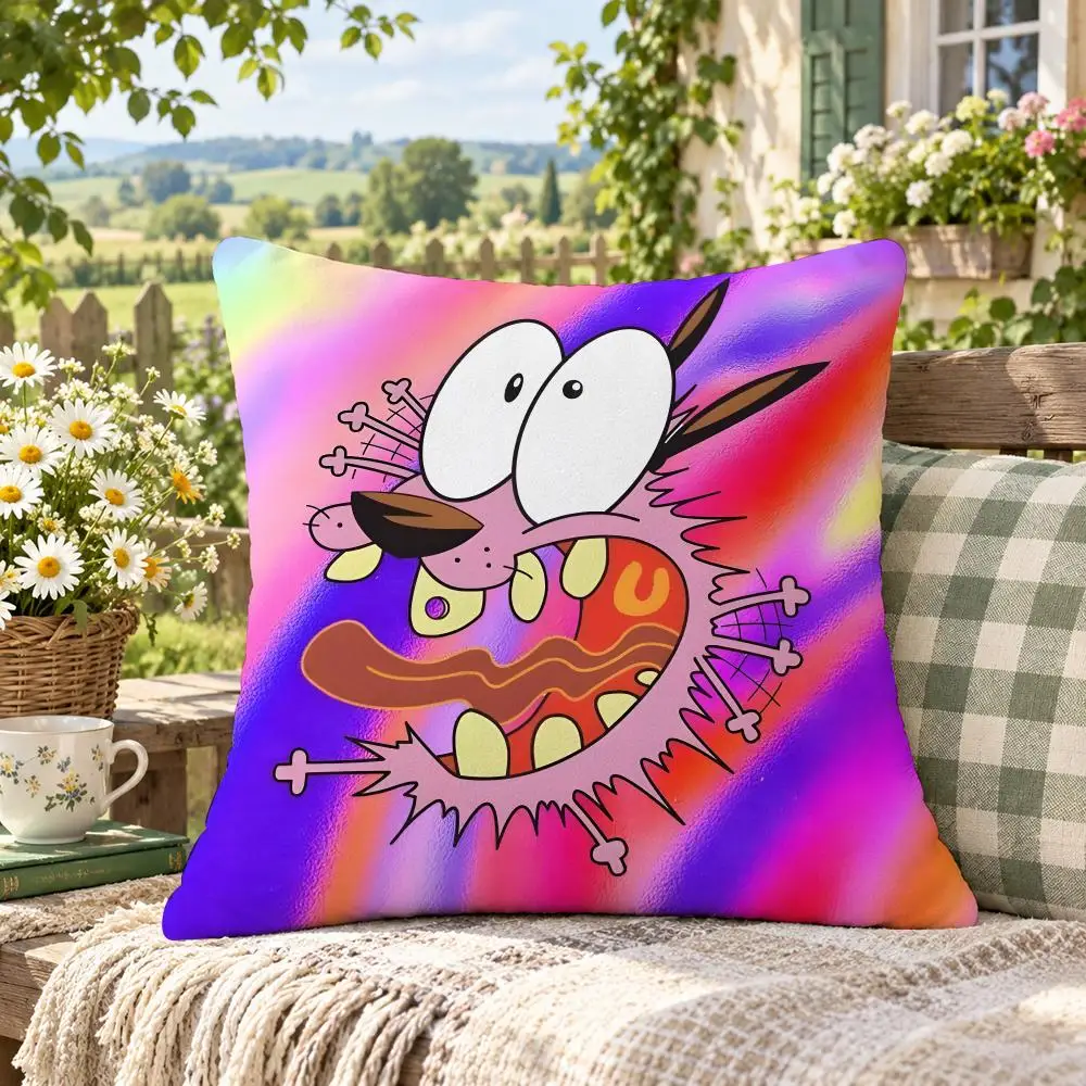 Cartoon C-Courage The Cowardly Dog Cushion Cover Soft Short Plush Anti-Mite Sofa Bedroom Den Car Dorm Decor Gifts
