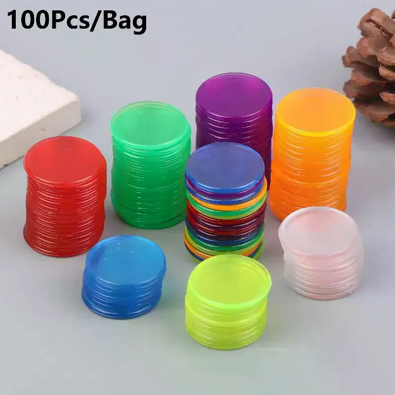 100Pcs 25mm Color Plastic Chip Bingo Chip Montessori Interactive Learning Education Math Toys Family Party Counting Toy