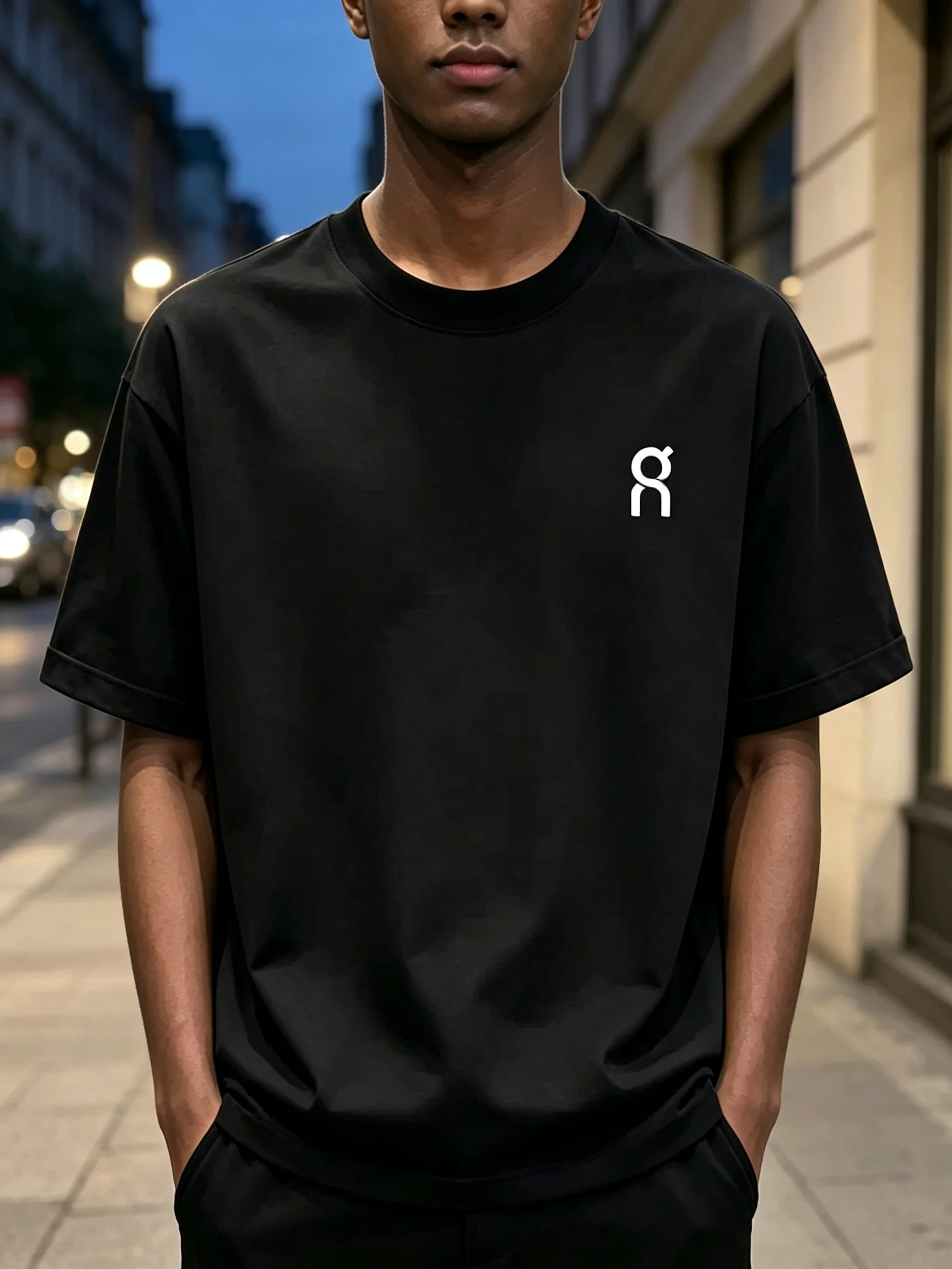 2026 New Sportswear Family Matching Unisex Oversized T Shirt Minimal Abstract Line Symbol Chest Print Streetwear Tops
