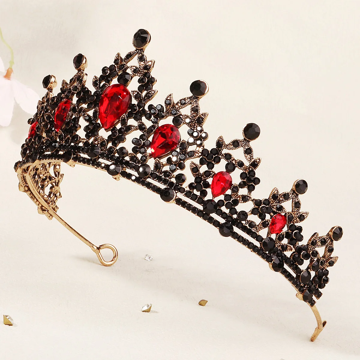 Rote Luxus Braut Hochzeit Krone handgemachte Strass elegante Tiara Halloween rote Kollektion Haarbänder Kopfschmuck Zubehör – Detail 6