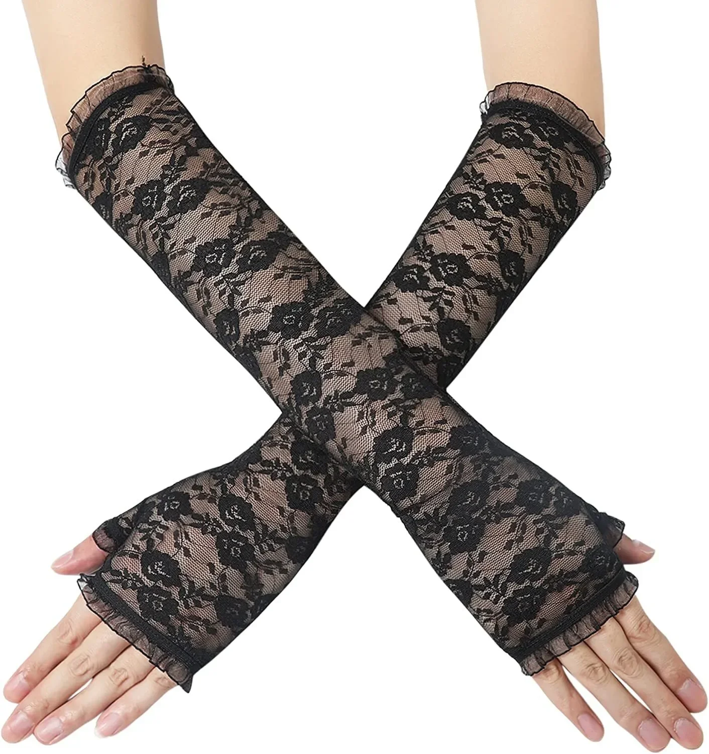 Vestire Accessori per abbigliamento da prestazione Guanti in pizzo Guanti mezze dita a braccio lungo Copertura per protezione solare Guanti sexy cosplay scuri