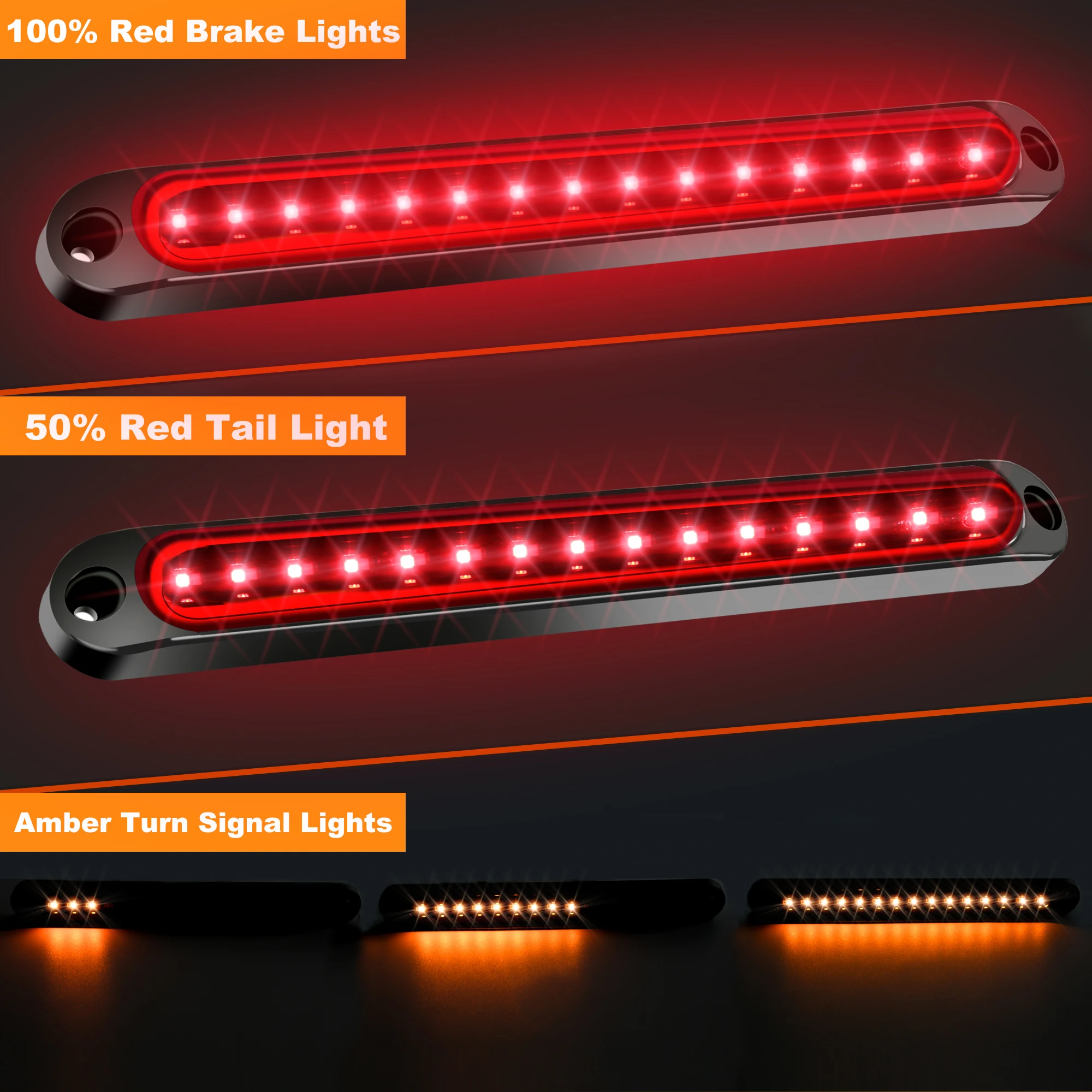 1PC 10inch LED Trailer Tail Light Bar Brake Stop Turn Signal Light Sequential Strobe Strip Lamp Smoked Lens Pickup Truck RV UTV