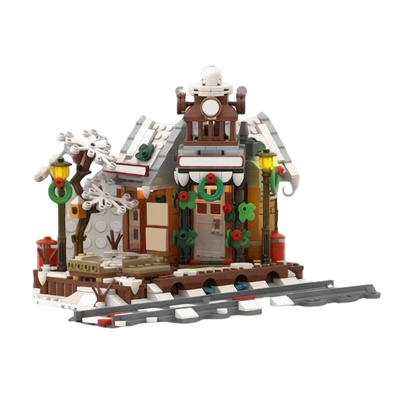 624 قطعة من مكعبات البناء المخصصة على شكل محطة قطار، تصميم تعليمي شعبي للأطفال، لعبة تركيب للأولاد، هدية عيد ميلاد