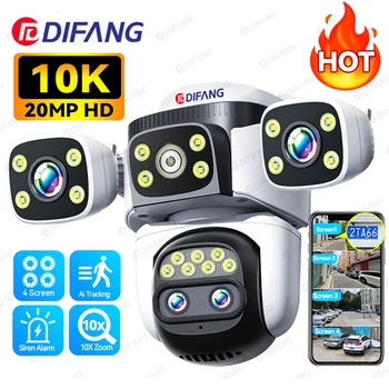 10K Four Screen WiFi Camera Outdoor 10X Zoom PTZ Video Street Camera Ai Tracking Security Protection CCTV Surveillance Camera