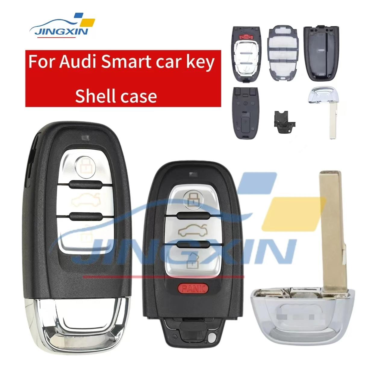 JingxinSmart Auto Remote Key Shell Case Fob For Audi A4l A3 A4 A5 A6 A8 Quattro Q5 Q7 A6 A8 Replacement Car Key Shell 3/4Buttons