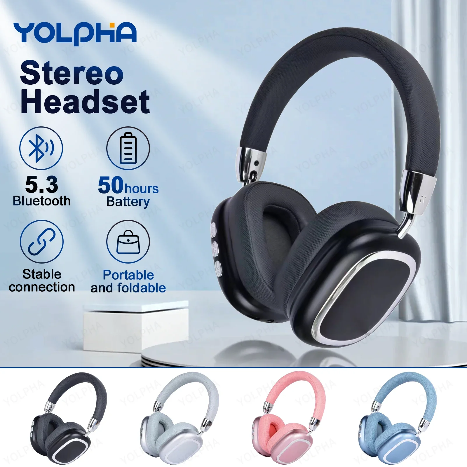 Headphones Wireless Bluetooth Over-Ear Foldable Wired Stereo Headset with Mic Phone PC Soft Earmuffs Light Weight Long Wearing