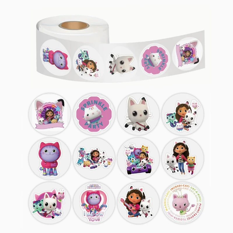 

500pcs/Roll Gabbys Dollhouse Stickers Laptop Graffiti Luggage Suitcase Skateboard Phone Cute Sticker Children Cartoon Decal Gift