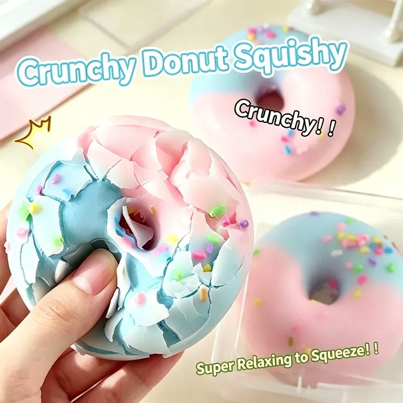 Pastel Candy Color Donut Squishy Crunchy Clay Filled Stress Relief Fidget Toy For Adult Sensory Decompression Desk Decor Gift