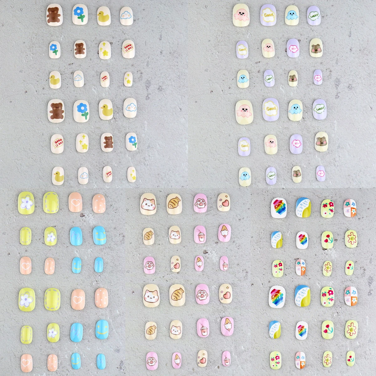 120Pcs/Set Cute Macaron Kids Nails Press On False Nail Art Tips Pre-glue Short Full Cover Fake Nails for Little Girl Toys