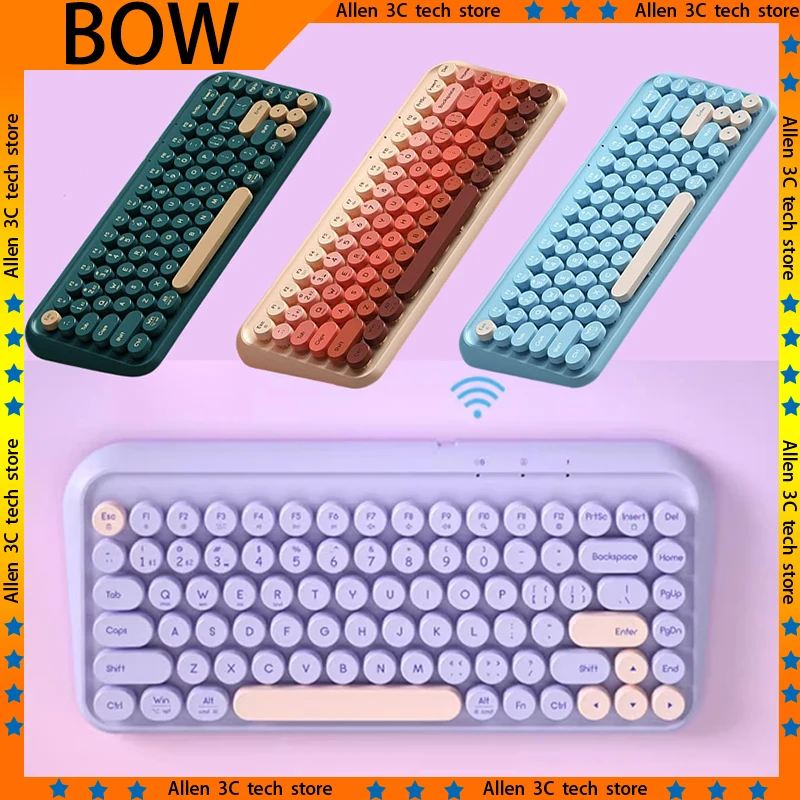 BOW Wireless Keyboard Bluetooth 2.4G Suspension Circle Keycaps Good-Looking Keyboard For iPad Laptop Office PC Gaming Keyboard