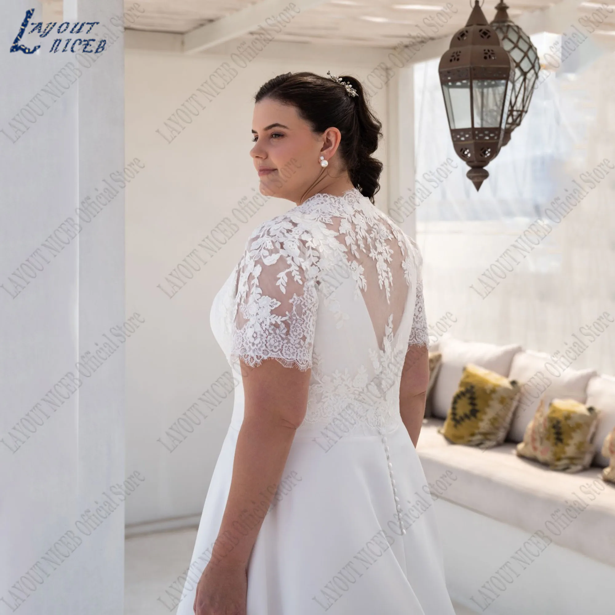 LAYOUT NICEB abito da sposa di grandi dimensioni per sposa scollo a v in raso Applique abiti da sposa a-line maniche corte Vestidos De NoviaLAYOUT