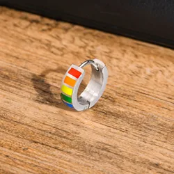 Men's New Fashion Rainbow Color Hoop Huggie Earrings,Waterproof Stainless Steel Metal Male Boy Ear Clips Gifts Accessory